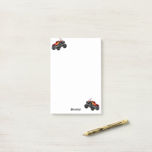 Cute Red Black Aangepaste Monster Truck Post-it® Notes (Op bureau)