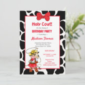 Cute Red Black Cowgirl Birthday Party Kaart (Staand voorkant)