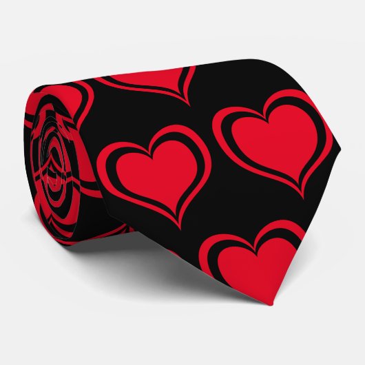 Cute Red Black Heart Valentijnsdag Pattern Love Stropdas (Opgerold)
