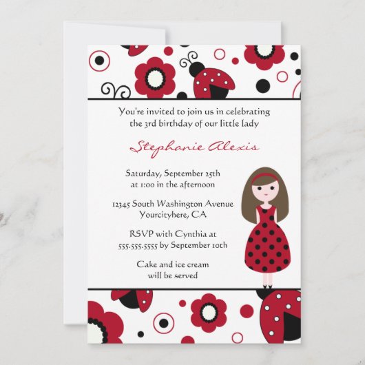 Cute red black lady bugs verjaardagsfeest kaart (Voorkant)