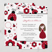Cute red black lady bugs verjaardagsfeest kaart (Voorkant / Achterkant)