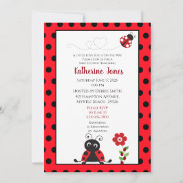 Cute Red Black Ladybug Baby shower Invitation Kaart