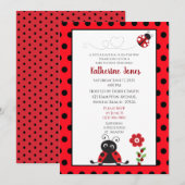 Cute Red Black Ladybug Baby shower Invitation Kaart (Voorkant / Achterkant)