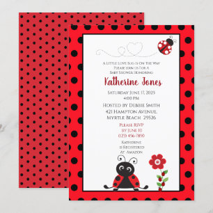 Cute Red Black Ladybug Baby shower Invitation Kaart