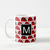 Cute Red Black Ladybug Monogram Koffiemok (Links)