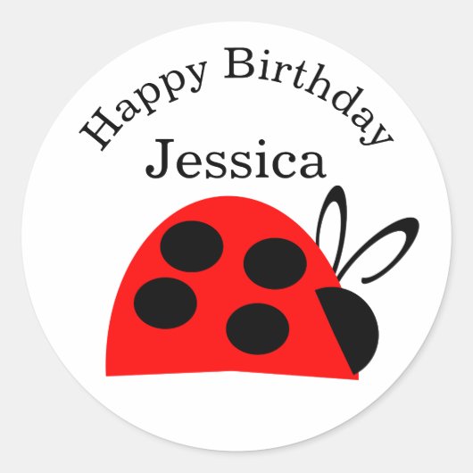 Cute Red Black Ladybug Name Birthday Ronde Sticker (Voorkant)