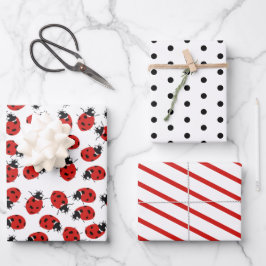 Cute Red & Black Ladybug Pattern Inpakpapier Vel