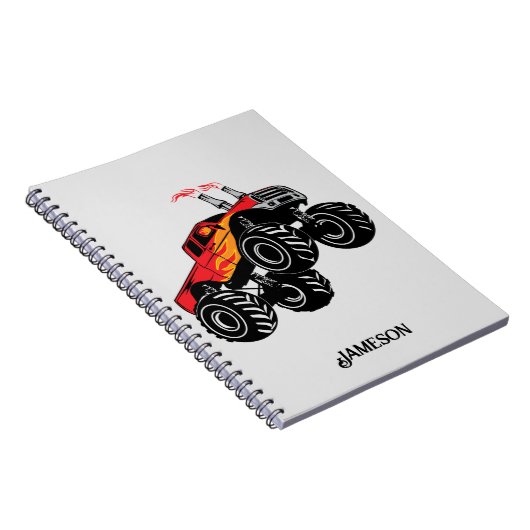 Cute Red Black Monster Truck Name Persoonlijk Notitieboek (Rechterzijde)