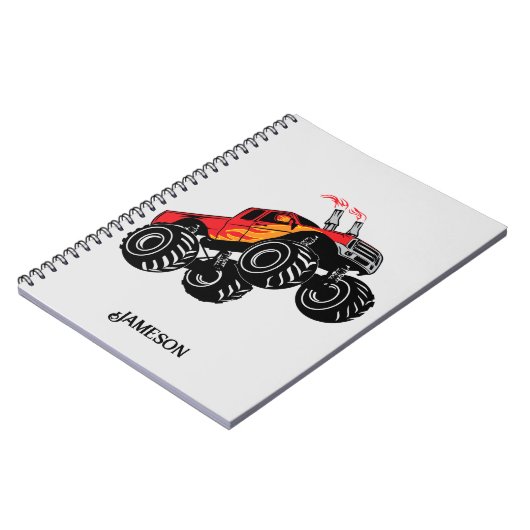 Cute Red Black Monster Truck Name Persoonlijk Notitieboek (Linkerzijde)