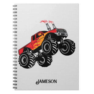 Cute Red Black Monster Truck Name Persoonlijk Notitieboek