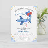 Cute Red & Blue Airplane Balloon 5th Birthday Kaart (Staand voorkant)