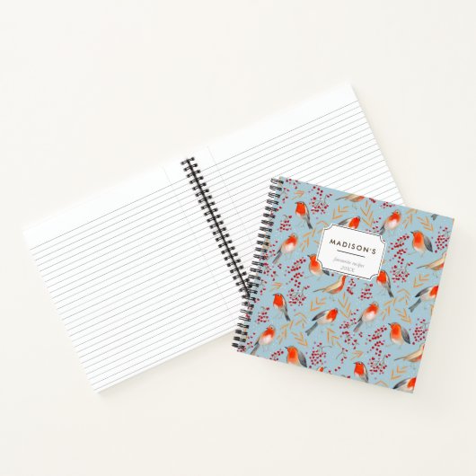 Cute Red blue kerstvogel Pattern Notitieboek (Binnen)