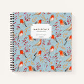 Cute Red blue kerstvogel Pattern Notitieboek (Voorkant)