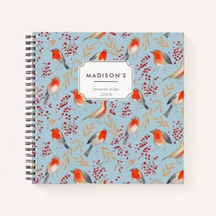 Cute Red blue kerstvogel Pattern Notitieboek
