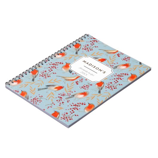 Cute Red blue kerstvogel Pattern Notitieboek (Linkerzijde)