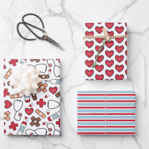 Cute Red Blue Neurse Doctor Medische Patronen Inpakpapier Vel