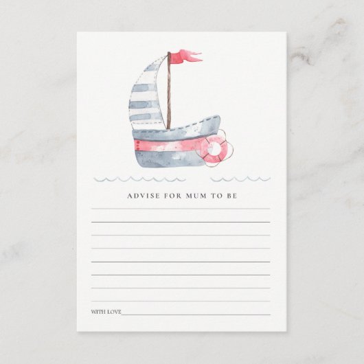 Cute Red Blue Sailboat Advice for mum Baby shower Informatiekaartje (Voorkant)