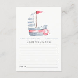Cute Red Blue Sailboat Advice for mum Baby shower Informatiekaartje