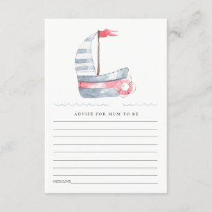 Cute Red Blue Sailboat Advice for mum Baby shower Informatiekaartje