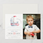 Cute Red Blue Sailboat Kinder Foto Birthday Kaart (Voorkant / Achterkant)