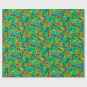 Cute Red Blue Yellow Crayons op Green Pattern Cadeaupapier (Vlak)
