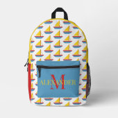Cute Red Blue Yellow Toy Sailboat Monogram Bedrukte Rugzak (Voorkant)