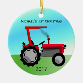 Cute Red Boerderij Tractor Baby's eerste Kerstmis Keramisch Ornament