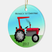 Cute Red Boerderij Tractor Baby's eerste Kerstmis Keramisch Ornament (Links)