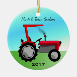 Cute  Red Boerderij Tractor Keramisch Ornament