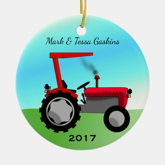Cute  Red Boerderij Tractor Keramisch Ornament (Voorkant)