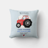 Cute Red Boerderij Tractor Name Baby Boy Birth Sta Kussen (Voorkant)