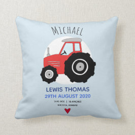Cute Red Boerderij Tractor Name Baby Boy Birth Sta Kussen
