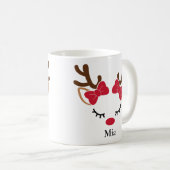 Cute Red Bows Girl Reindeer Kerstmis Mok (Voorkant rechts)