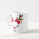 Cute Red Bows Girl Reindeer Kerstmis Mok (Voorkant links)