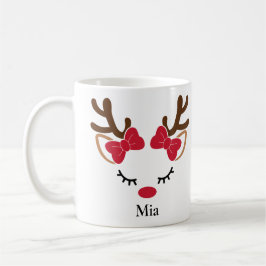 Cute Red Bows Girl Reindeer Kerstmis Mok