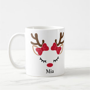 Cute Red Bows Girl Reindeer Kerstmis Mok