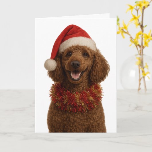 Cute red / brown Poodle Christmas card Kaart (Gele Bloem)
