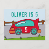 Cute Red Car Boy's Birthday Party Uitnodiging Briefkaart (Voorkant)