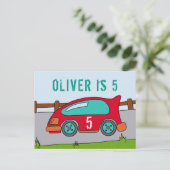 Cute Red Car Boy's Birthday Party Uitnodiging Briefkaart (Staand voorkant)