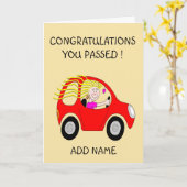Cute red car geslaagd rijexamen kaart (Gele Bloem)