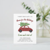 Cute Red Car met kerstboomvakantie Aankondigingskaart (Staand voorkant)