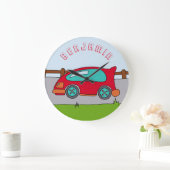Cute Red Car Road Boy Name Nursery Grote Klok (Huis)