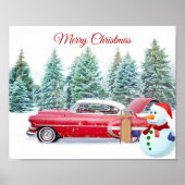Cute, , Red Car, Snowman, Kerstmis Poster (Voorkant)
