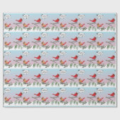 Cute Red Cardinaal Singing Merry Kerstmis Cadeaupapier (Vlak)