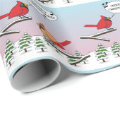Cute Red Cardinaal Singing Merry Kerstmis Cadeaupapier (Rol Hoek)