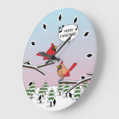 Cute Red Cardinaal Singing Merry Kerstmis Grote Klok (Hoek)