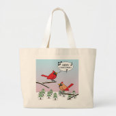 Cute Red Cardinaal Singing Merry Kerstmis Grote Tote Bag (Voorkant)