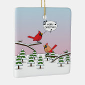 Cute Red Cardinaal Singing Merry Kerstmis Keramisch Ornament (Rechts)