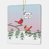 Cute Red Cardinaal Singing Merry Kerstmis Keramisch Ornament (Links)