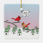 Cute Red Cardinaal Singing Merry Kerstmis Keramisch Ornament (Achterkant)